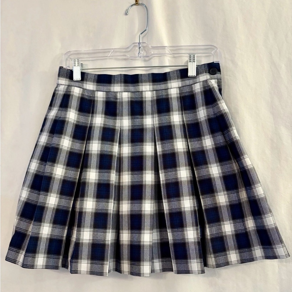 Vintage Parker Pleated Navy & White Plaid Skirt Classic Schoolgirl Style Size 9